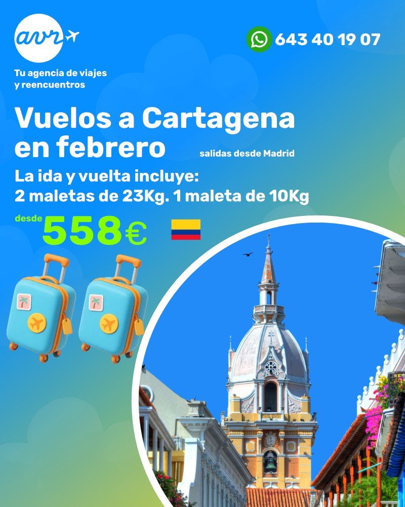 Vuelo Madrid - Cartagena en febrero desde 558€ | AVR Viajes
